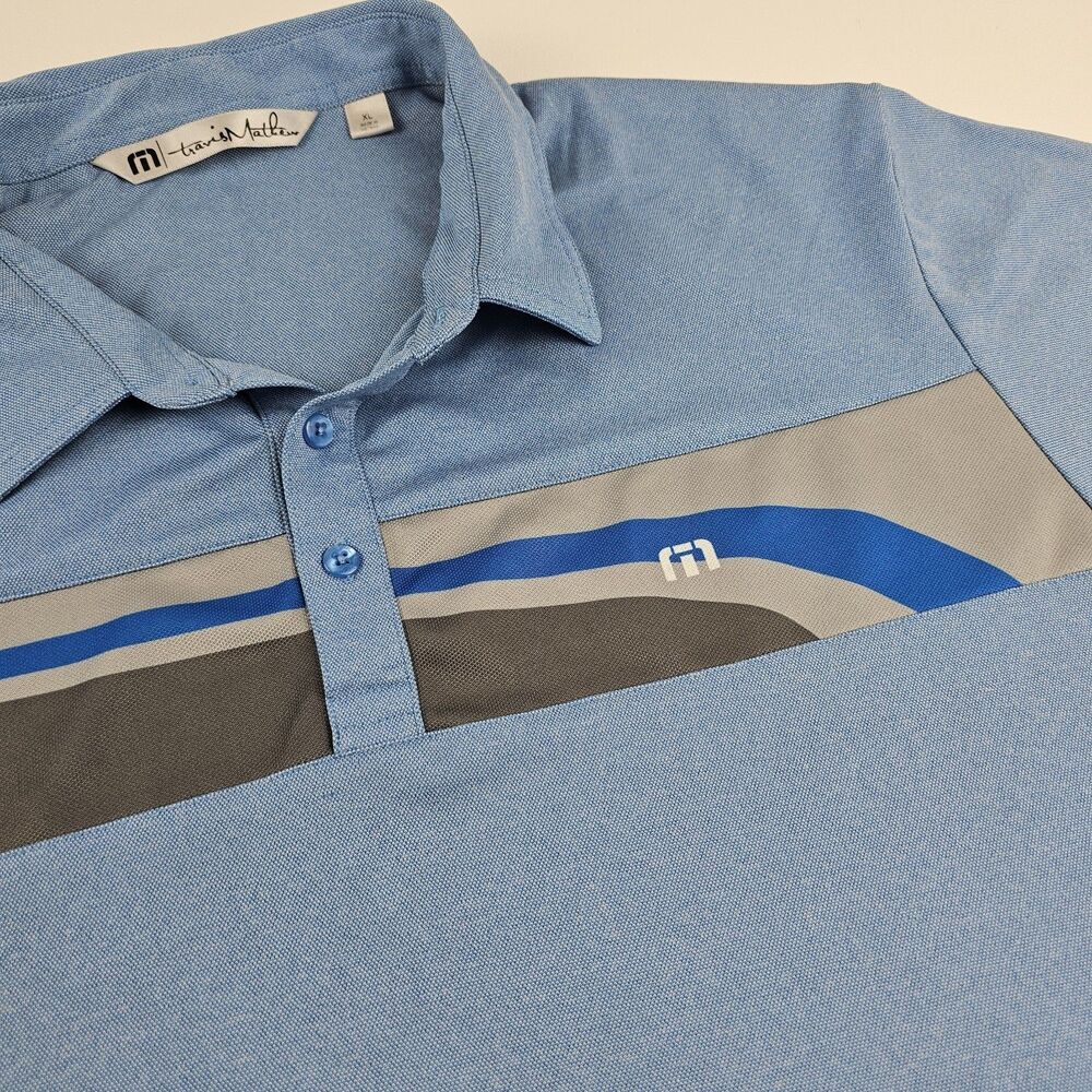 TravisMathew Mens Polo Shirt Blue L Golf Performance Retro Stripe Golfcore